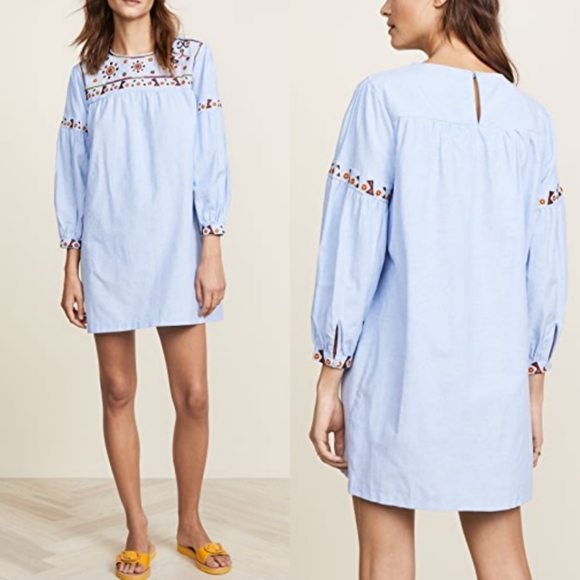 ENGLISH FACTORY Chambray Embroidered Swing Dress Sz M - Picture 2 of 8